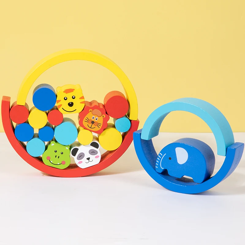 Blocs de construction en bois pour bébé, Puzzle d'équilibre arc-en-ciel, Animal mignon, jouets éducatifs précoces Montessori, anneau de dentition, cadeaux, nouvelle collection
