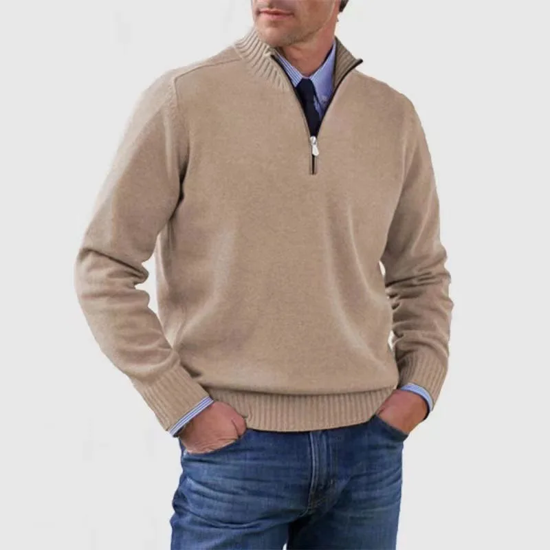 Men's Autumn Winter Knitted Zipper Wool Warm Sweater Warm Base Shirt
