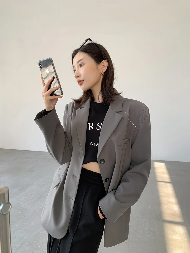 

DANCC Chic mat Women's Suit Jaet Casual Sle Spring Autumn Lapel Long Sve Loose Fit Single Button Closure