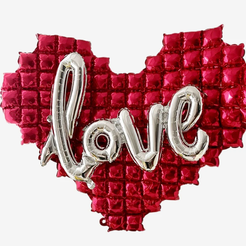 Herzförmige karierte Hintergrundwand-Aluminiumfolienballons, rote Liebesbrief-Luftballons, Hochzeit, Valentinstag, Dekorationszubehör