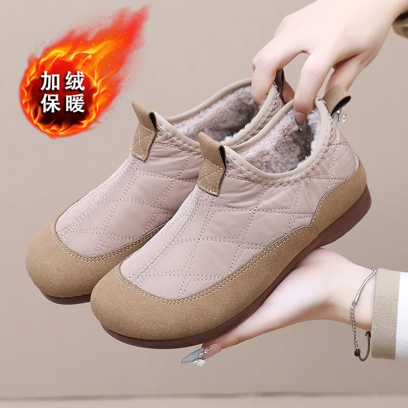 New Down Cloth No-slip Thick Bottom Snow Boots Women's Winter New Fleece-lined Casual Soft Bottom Comfortable Women Cotton Shoes