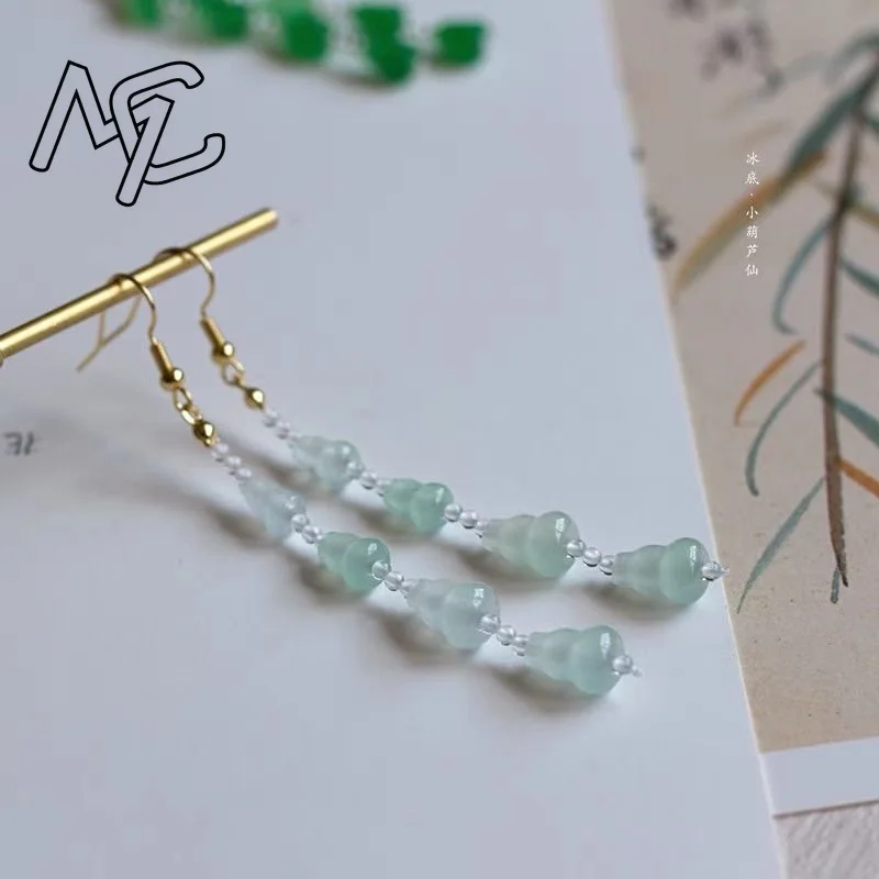 925 Silver Jade Green Jade Gourd Beads DIY Earrings Pendant Charm Jewellery Fashion Accessories Woman Luck Amulet Gifts