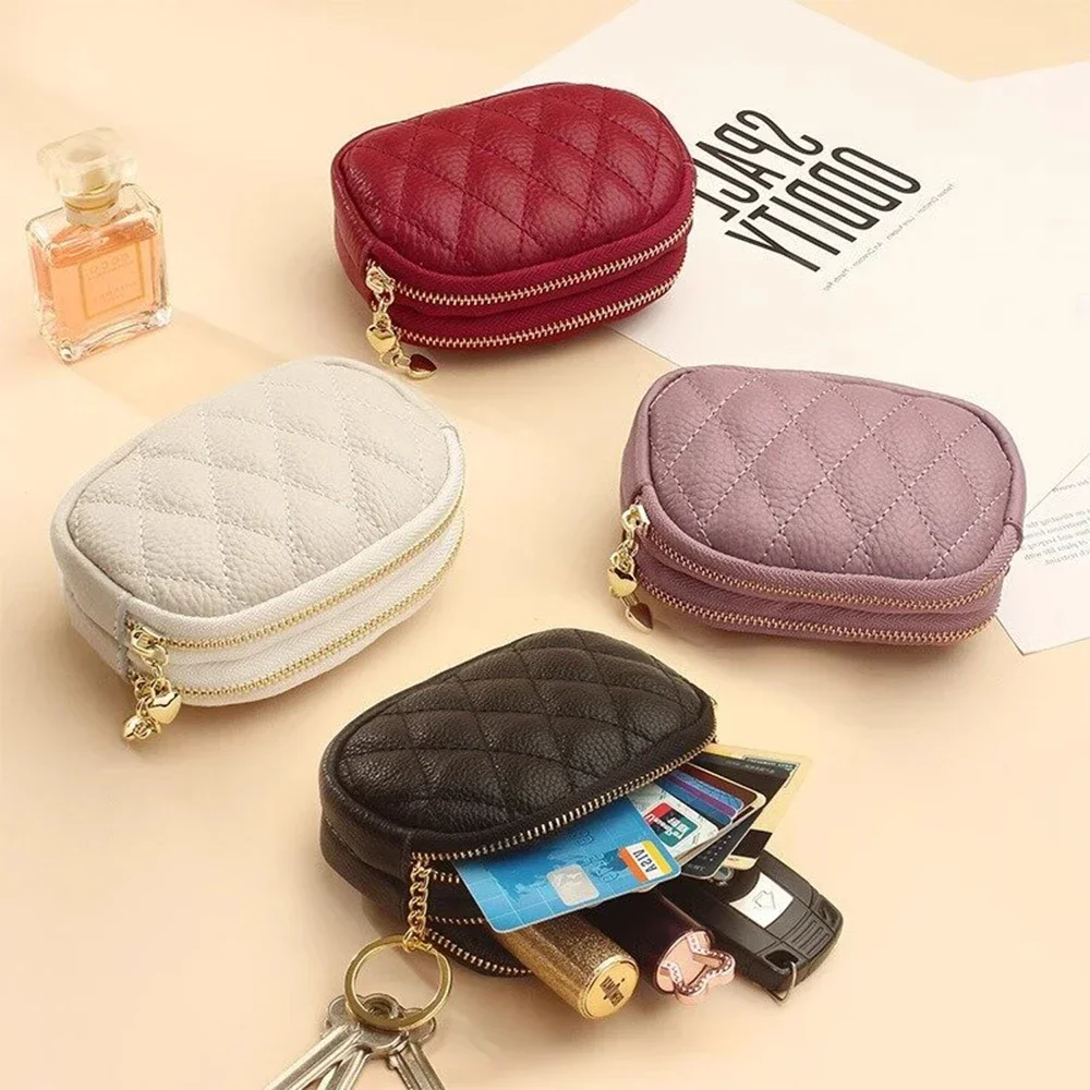 Double-layer Zipper Short Wallet Women Large Capacity Storage   Pouch With Ring Key Pocket Money Card Holder Lipstick Bags