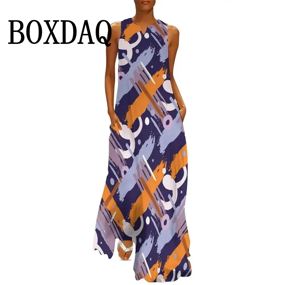 Street Art Graffiti Print Dress For Women Tie Dye Painted Loose Maxi Dress Summer 2025 Elegant Fashion Casual Tank Long Dresses