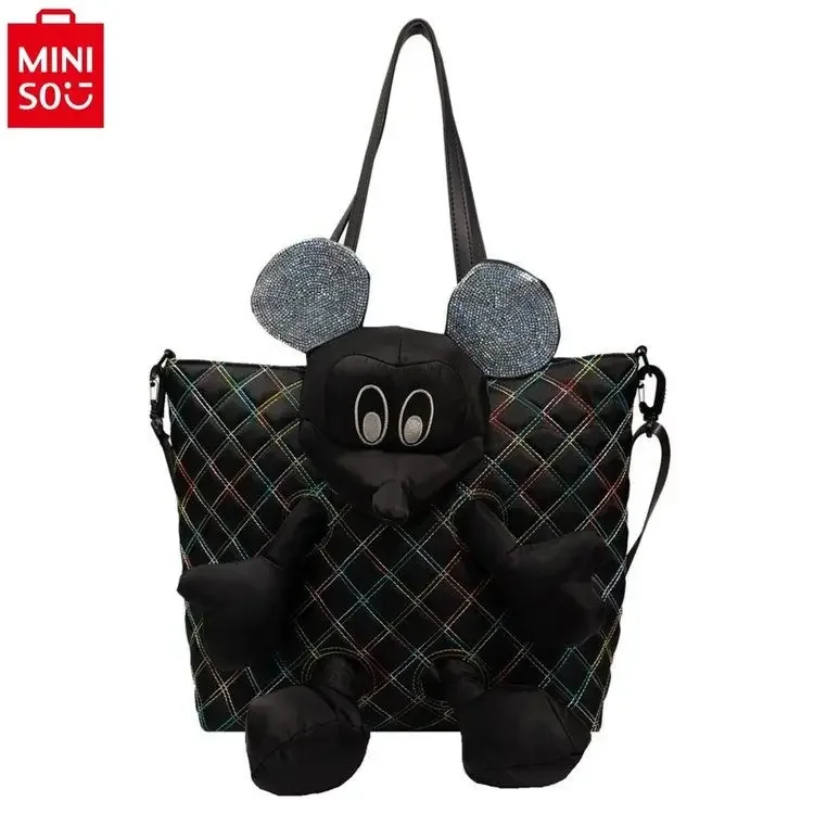 MINISO Disney Diamond Mickey Cartoon Doll Leisure Large Capacity Travel Bag Student Nylon Single Shoulder Handbag