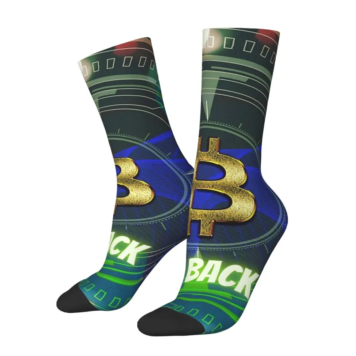 Funny Crazy Sock for Men WE BACK Hip Hop Bitcoin Virtual Currency Breathable Pattern Printed Crew Sock Casual Gift