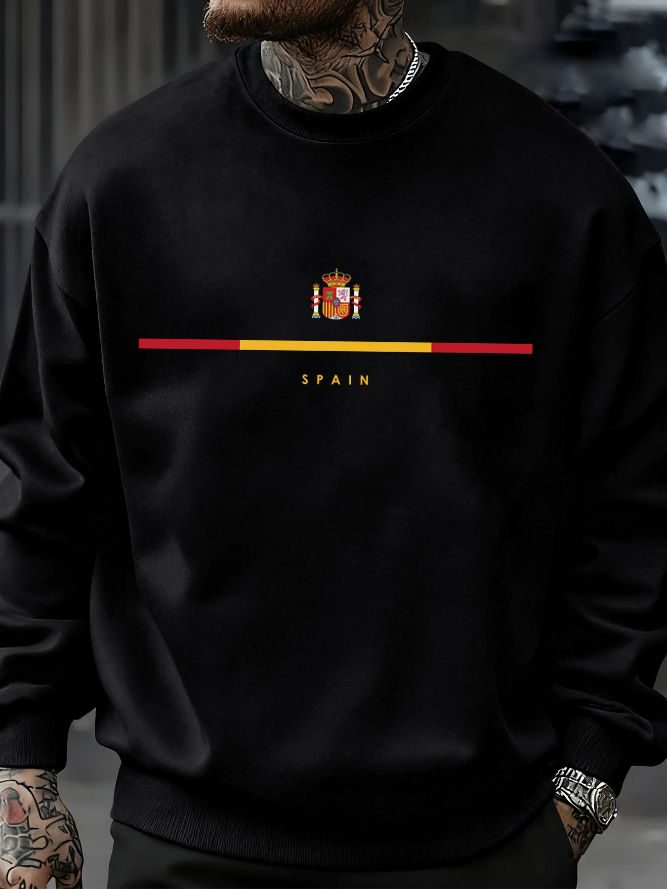 Spain National Emblem Design Sweatshirts Hip Hop Fleece Sweatshirt Autumn Fashion Streetwears All-Match Crewneck Pullover