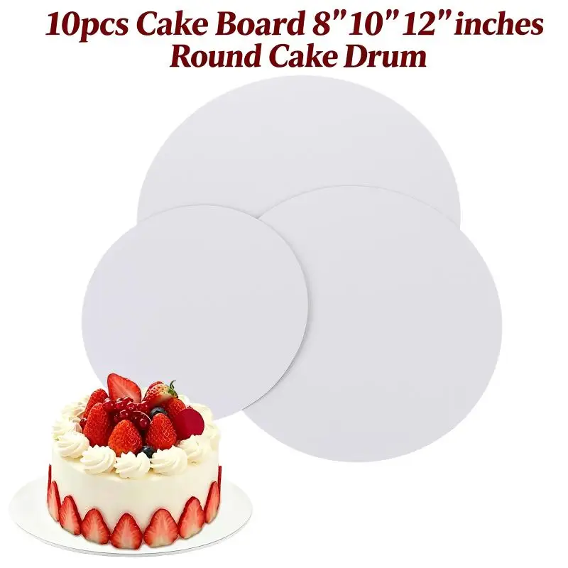 10Pcs White 8/10/12 Inch Round Cake Boards Paper Cake Drum Pan For Birthday Wedding Party Cake Cardboard Bottom Tray