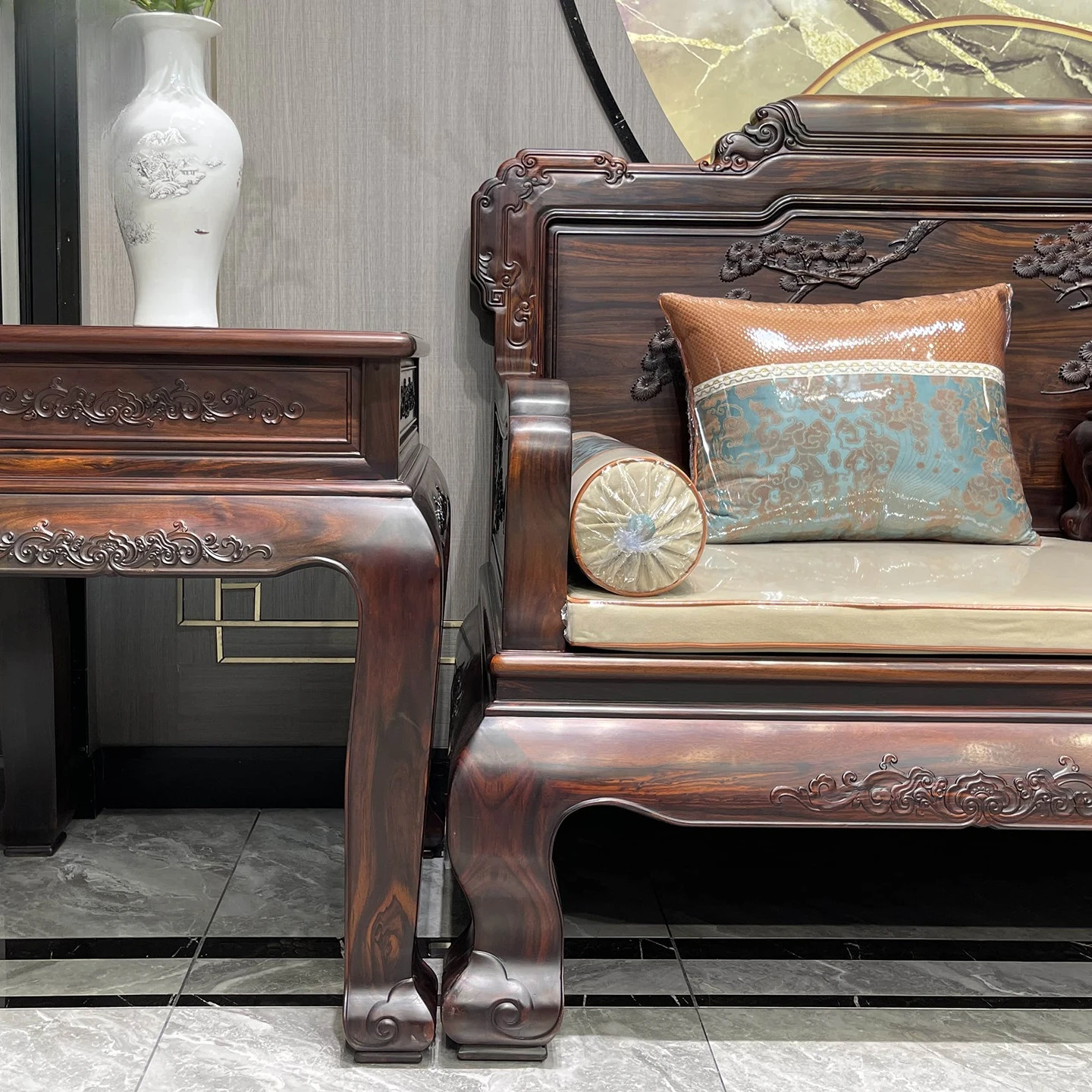 Indonesian black rosewood sofa Chinese furniture living room broad-leaved rosewood pine crane Yannian sofa