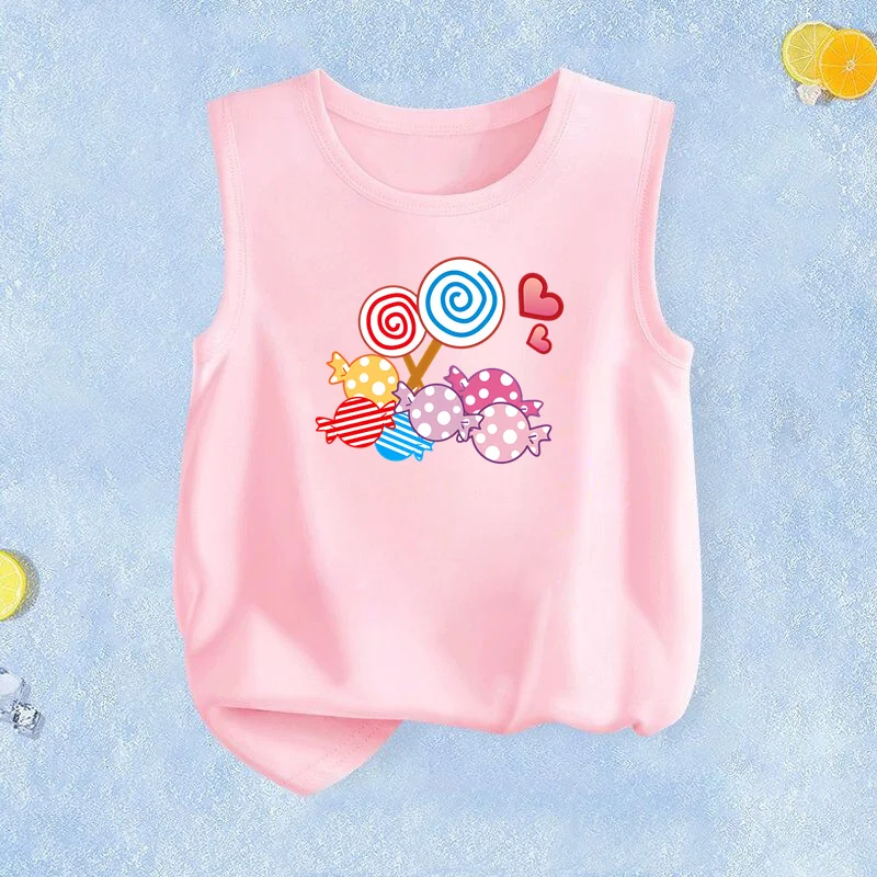 3-14T Lollipop Pattern Sleeveless T-Shirt for Kids Loose Cot