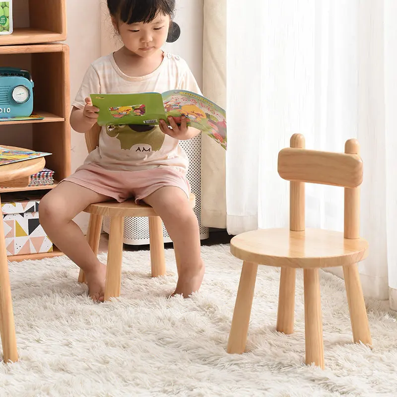 LazyChild Home creative solid wood stool children's round bench backrest low stool multi-functional cute children's chair