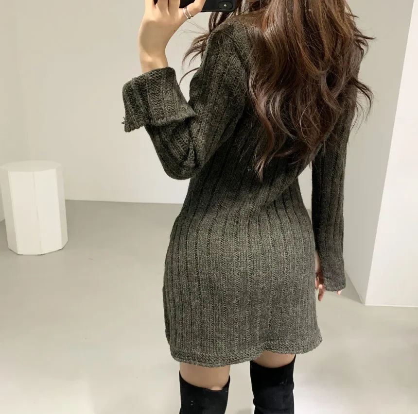 Vestido de camisola para mulheres manga longa cabo malha botão para baixo mini vestido de malha para mulheres adolescente outono inverno roupa chique