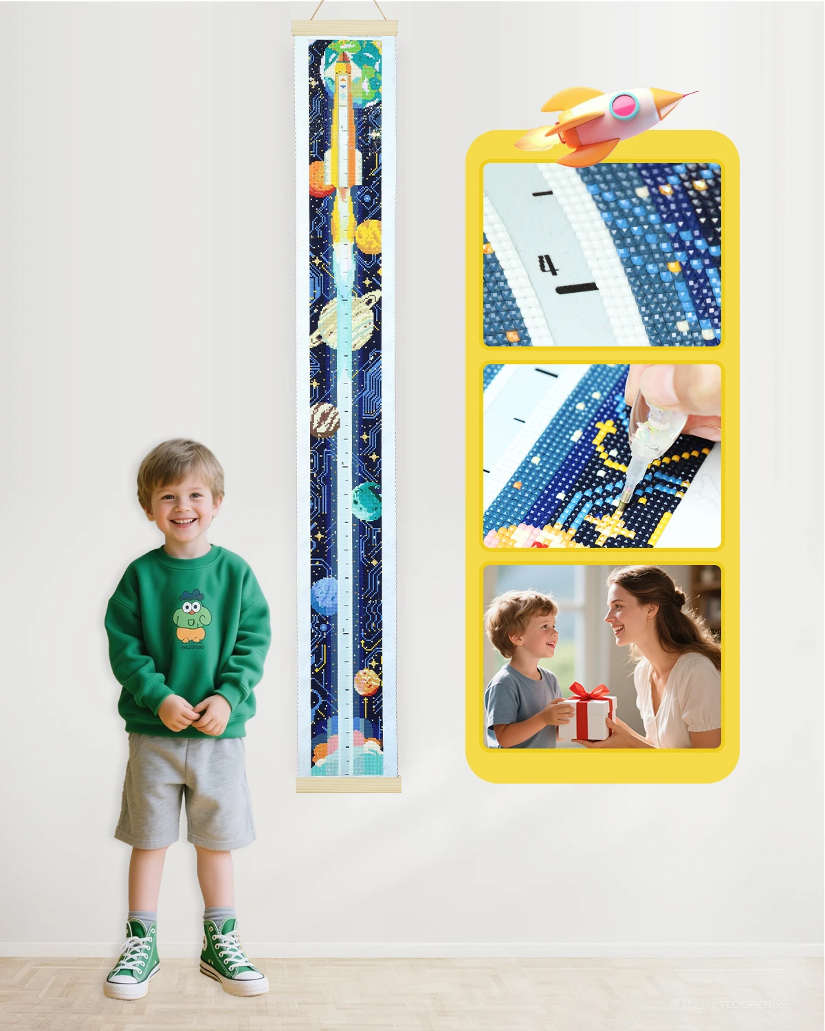 

ForeverYoung DIY Diamond Painting Growth Chart for Wall Diamond Art Kits for Kids Full Square Drill With AB Rocket Height Chart
