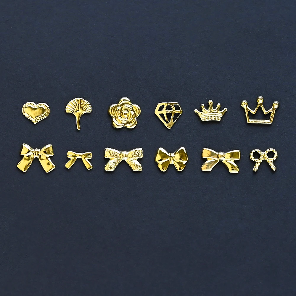 12Grids Gold Metal Charms Mixed bow-knot Design Nail Decoration Charm Jewelry Nail Art Rivets Stud Multi Mental Decal Accessorie