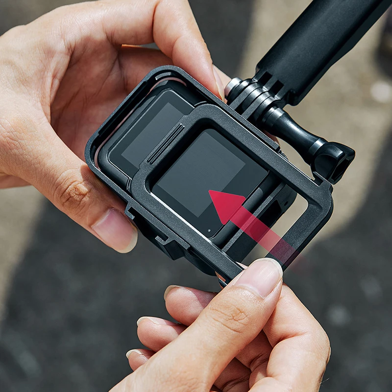 Protective Frame for GoPro Hero 8 Black Mount Microphone Vlog Cage Housing Shell Case Vlogging Cage with Cold Shoe