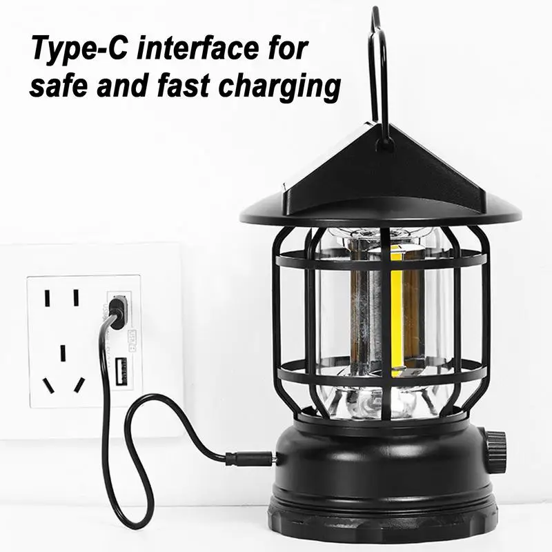 Solar Camping Light Outdoor Waterproof Tent Light Rechargeable Portable Vintage Solar Powered Landscape Lamp For Courtyard