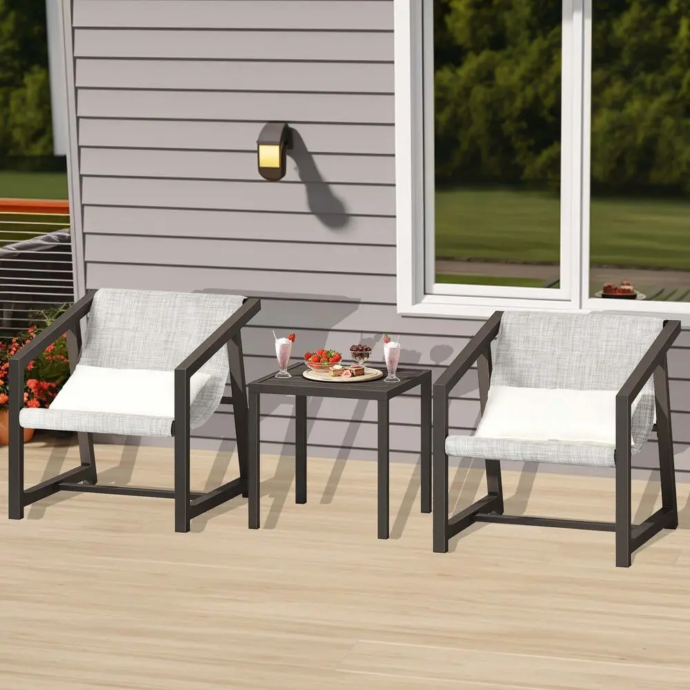 3-Piece Outdoor Furniture Dining Chairs Set Patio Bistro Set w/Pillows Table