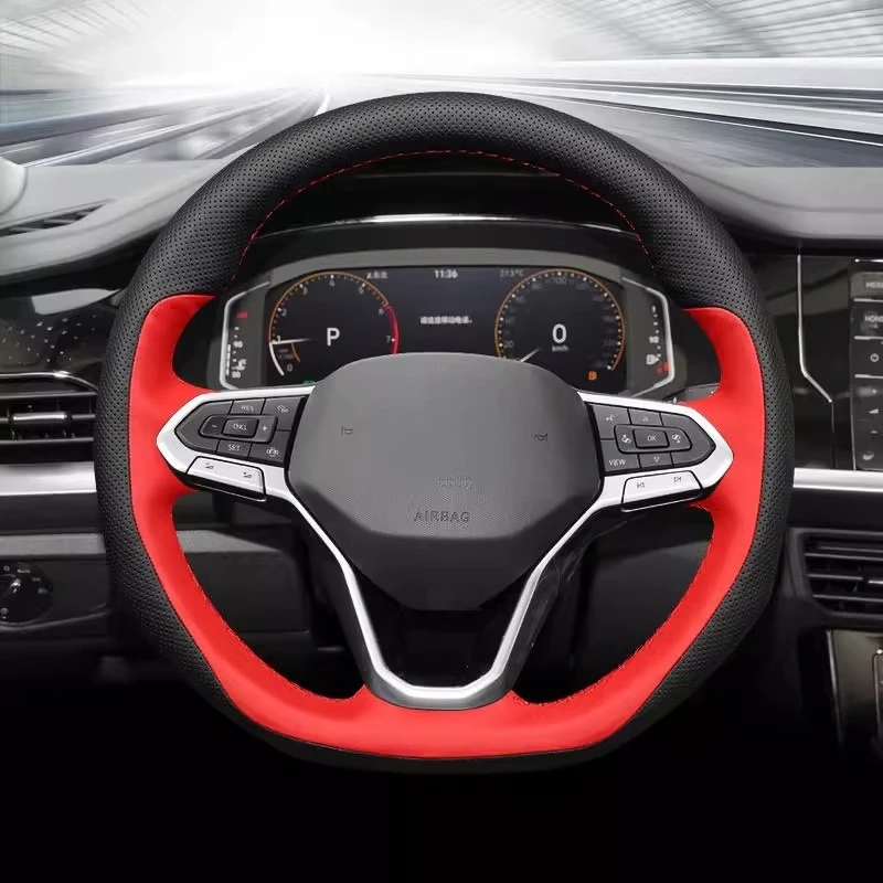 ل VW Volkswagen ID.3 ID.6 ID.4 X Magotan 2024 الجلود اليد مخيط غطاء عجلة القيادة التفاف اكسسوارات السيارات الداخلية #3