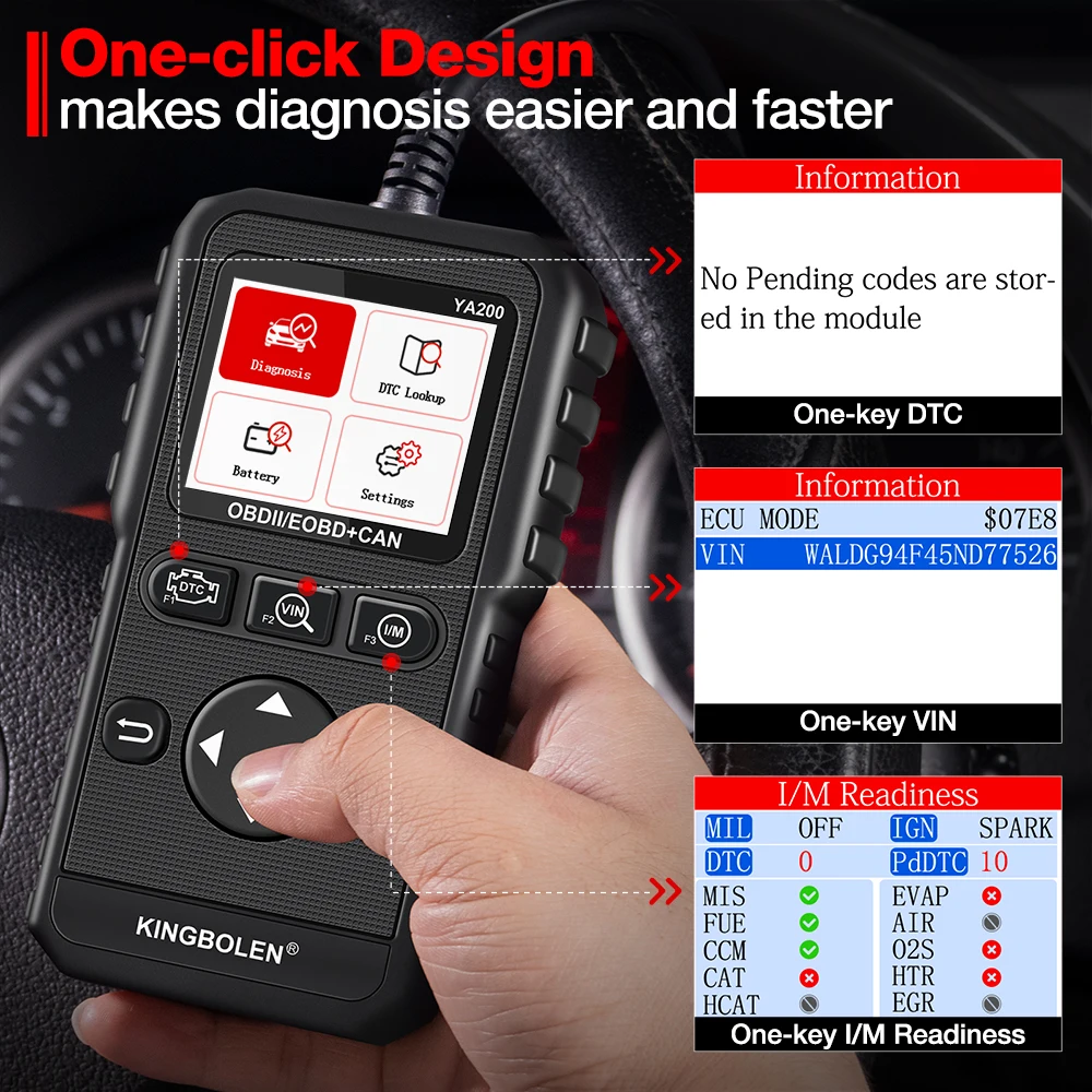 Escáner De Diagnóstico OBD2 KINGBOLEN YA200 – Lector De Fallos Y Prueba De Batería Con Conexión WiFi Para Coches