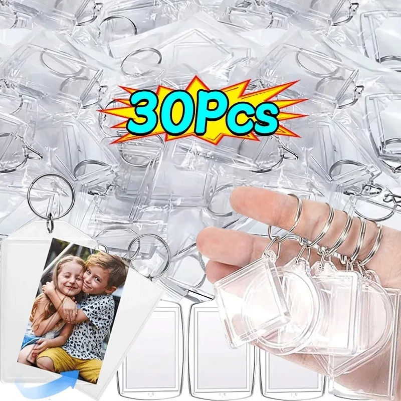 5/30pcs Transparent Photo Frame Keychain Tassels Snap-In Custom Insert Photo Acrylic Blank Keyring Clear Blank Picture Pendant