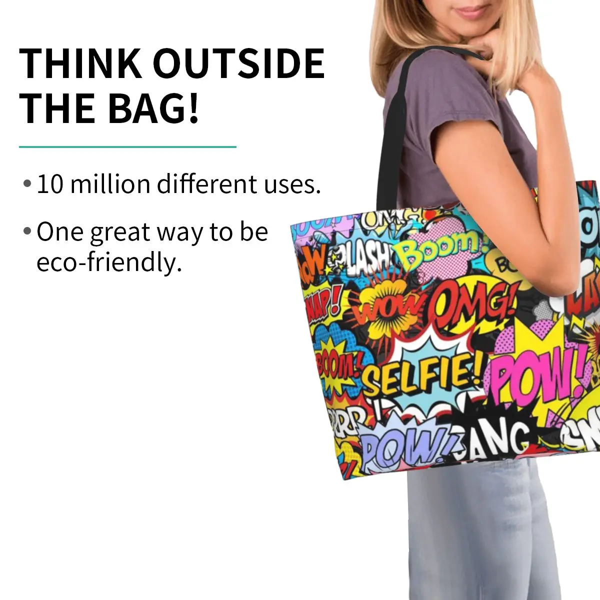 Fun Street Graffiti Comic Pop Art Shopping Tote Bag Canvas Large Capacity Shoulder Bags Shopper Grocery Handbag for Women