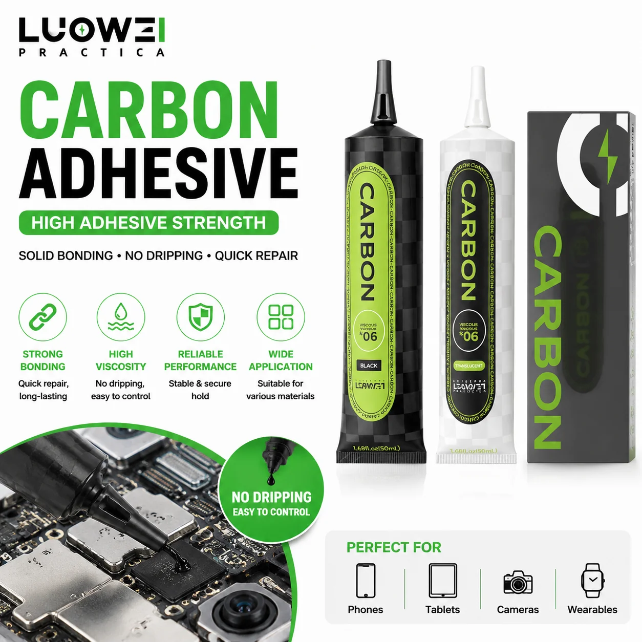 LUOWEI 50ML Carbon Fiber Glue High Viscosity Insulation Adhesive for Phone LCD Screen Frame Narrow Border Repair