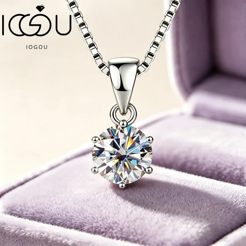 IOGOU Trendy 1-5CT D Color Moissanite Solitaire Pendant Necklace for Women 14k Gold Filled Adjustable Chain Wedding Jewelry Gift