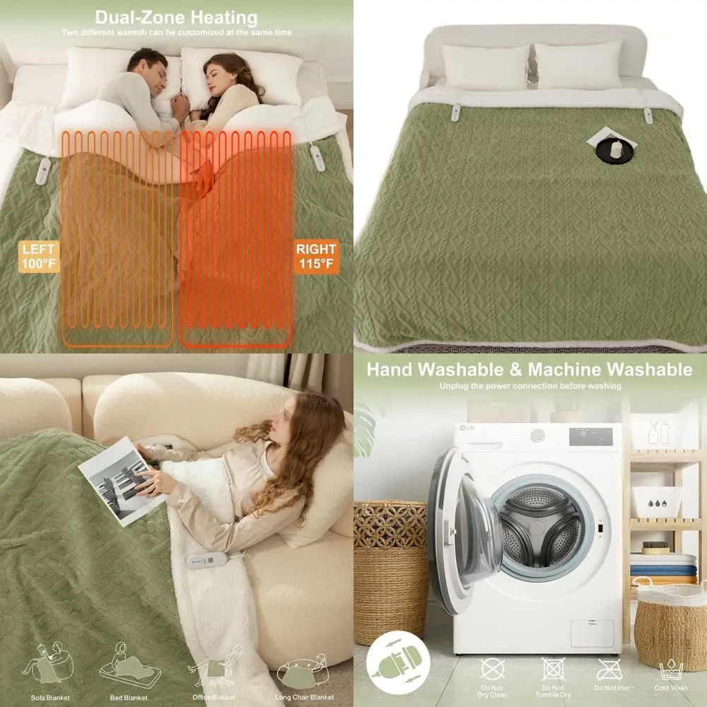 

Электрическое одеяло King Size 100x90 из зеленого шерпа с двойным управлением, 5 уровнями нагрева, автоматическим отключением через 10 часов, можно стирать, сертифицировано ETL