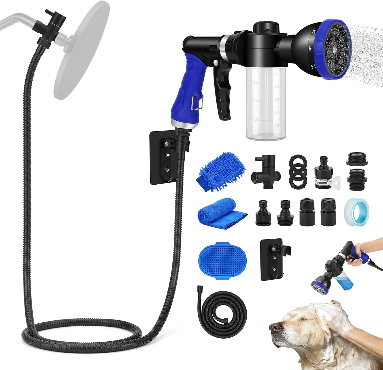 

Dog Shower Attachment Water Hose Nozzle Sprayer Set with Metal 3-Way Diverter & 6.6 Ft Long Hose, Tub Faucet for Shower Arm Easy