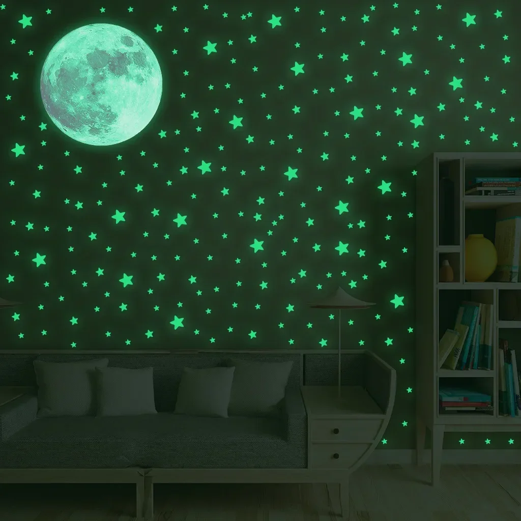 Leuchtende Mond- und Stern-Wandaufkleber für Kinderzimmer, Schlafzimmer-Dekoration, im Dunkeln leuchtende Erd-Wandaufkleber, nachtleuchtende Aufkleber, Heimdekoration – Detail 9