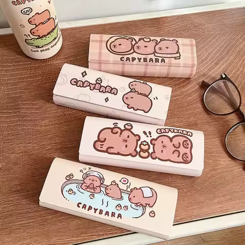 1pc Simple Leather Eyewear Case Optical Retro Myopia Glasses Sunglasses Storage Box Fashion for Men and Women