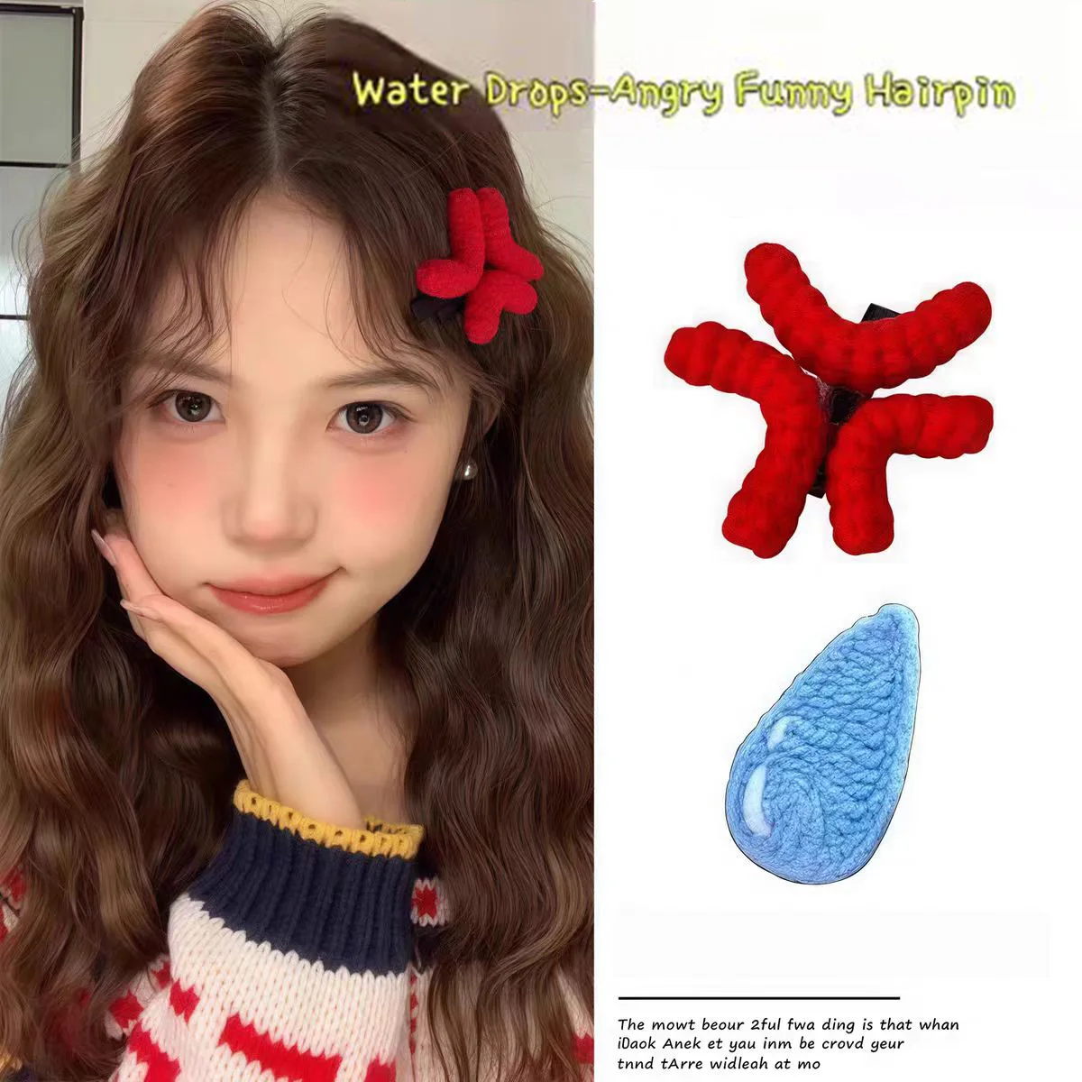 1pc/2pcs/4pcs  New Angry Hair Clip Novelty Duckbill Clip Crochet Yarn Headband Side Clip