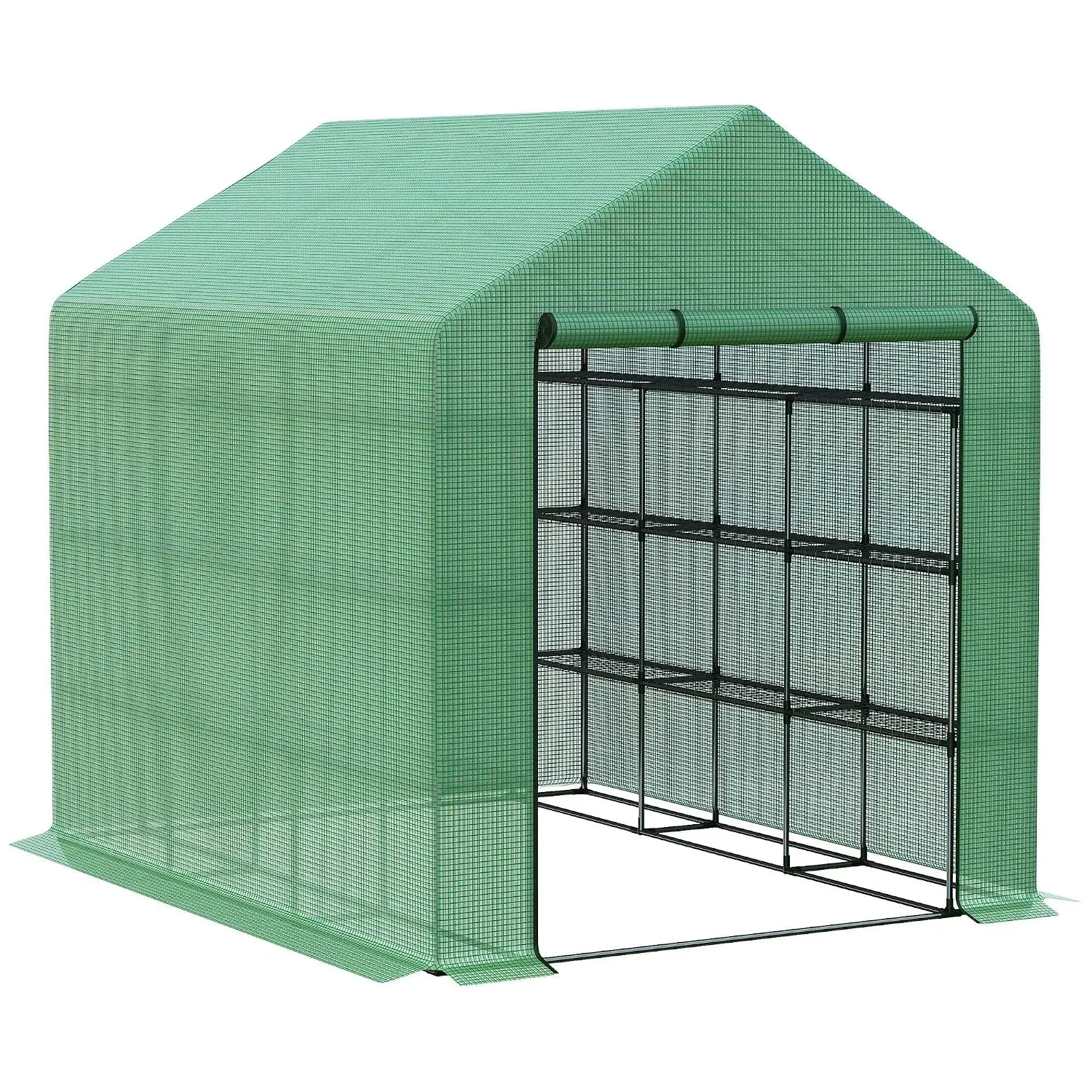 Walk-in Greenhouse PE Cover Roll-up Zipper Door 18 Shelves Portable Heavy Duty Humidity Seal 95.25'x70.75'x82.75', Customized