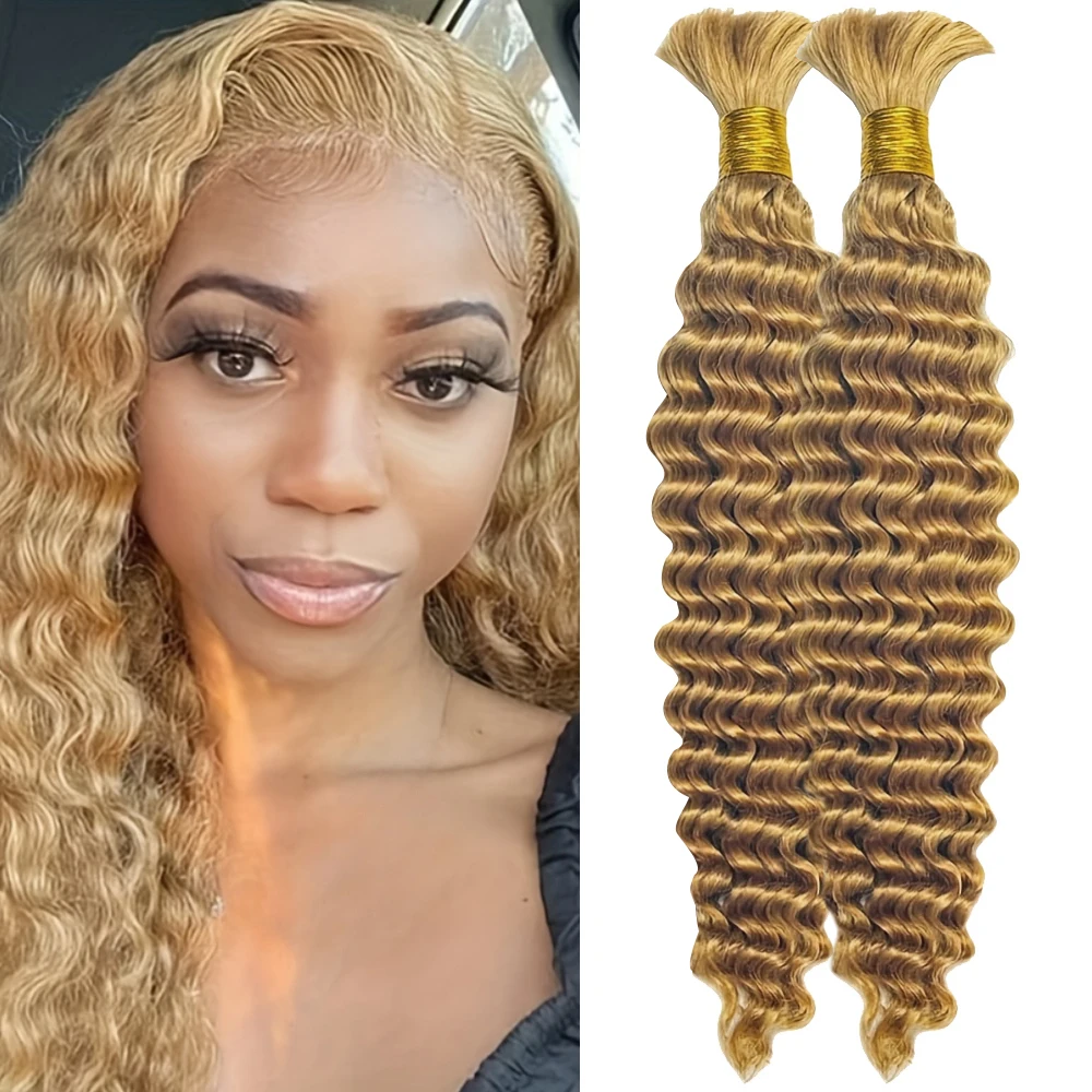 27 #   Capelli umani intrecciati a colori per trecce Boho Capelli umani sfusi a onde profonde per intrecciare estensioni dei capelli umani ricci al 100% 2 pezzi / pacco