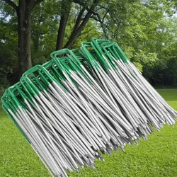 10Pcs Garden Stakes U-Shaped Steel Garden Pins Heavy Duty Yard Lawn Tent Stakes Securing Pegs Lawn Turf Galvanised Pegs Staples
