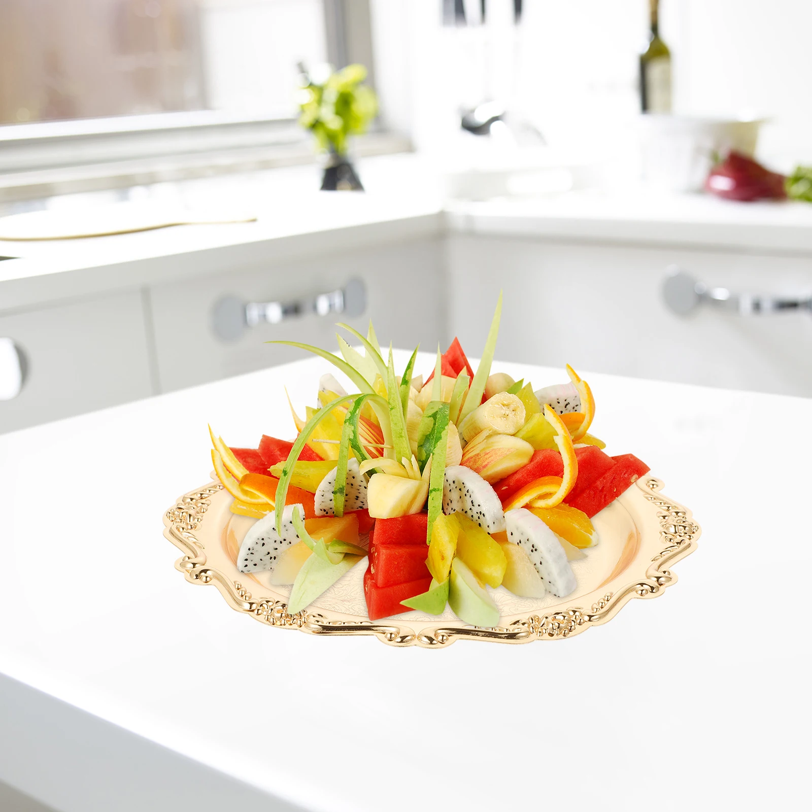 

Elegant Wrought Iron Dessert Serving Plate Snack Tray Jewelry Display Dish Sturdy For Party Home Restaurant Fruit
