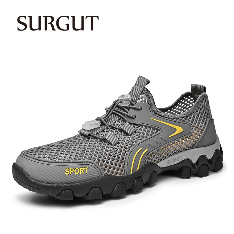 

SURGUT Summer Breathable Men's Elastic Upper Quick-Dry Honeycomb Insole Wide Toe Light Weight Casual Shoes Big Size 38-46