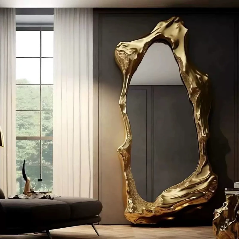 

Gold Luxury Decorative Mirror Wall Aesthetic Nordic Irregular Design Mirror Full Body Modern Espejos Decorativos Home Decoration