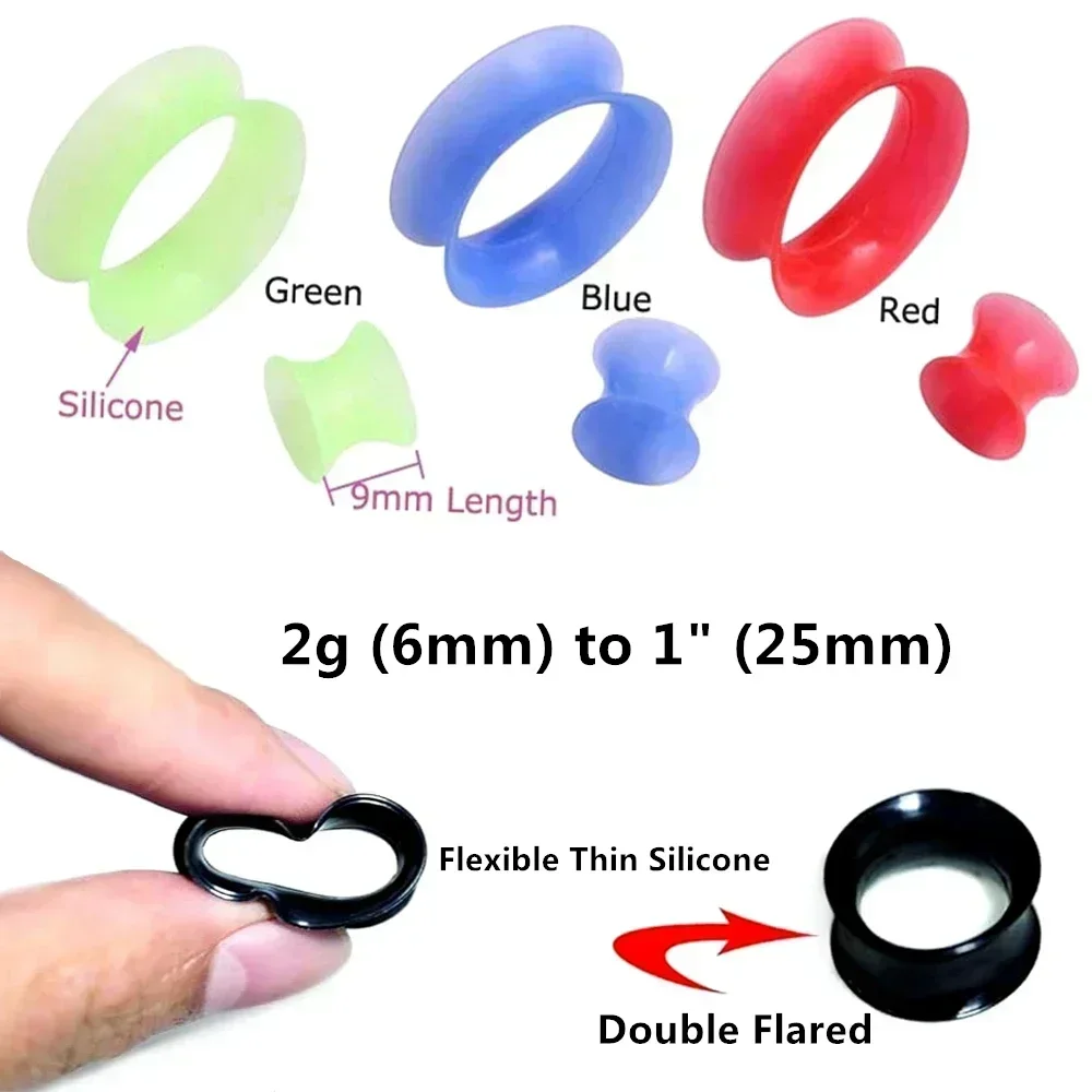 2 قطعة رقيقة جدا سيليكون مزدوجة متوهج السرج الأذن التوصيل متعدد الألوان 9 مللي متر برميل الأذن اللحم نفق نقالة مقياس 6-25 مللي متر #3