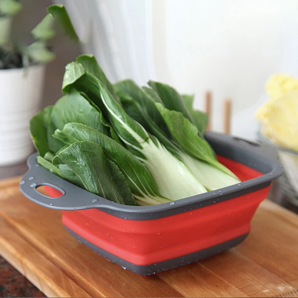 

2pcs Foldable Fruit And Vegetable Basket Storage Basket Square Kitchen Veggie Fruit Collapsible Drainer Wash Rack Vegetable