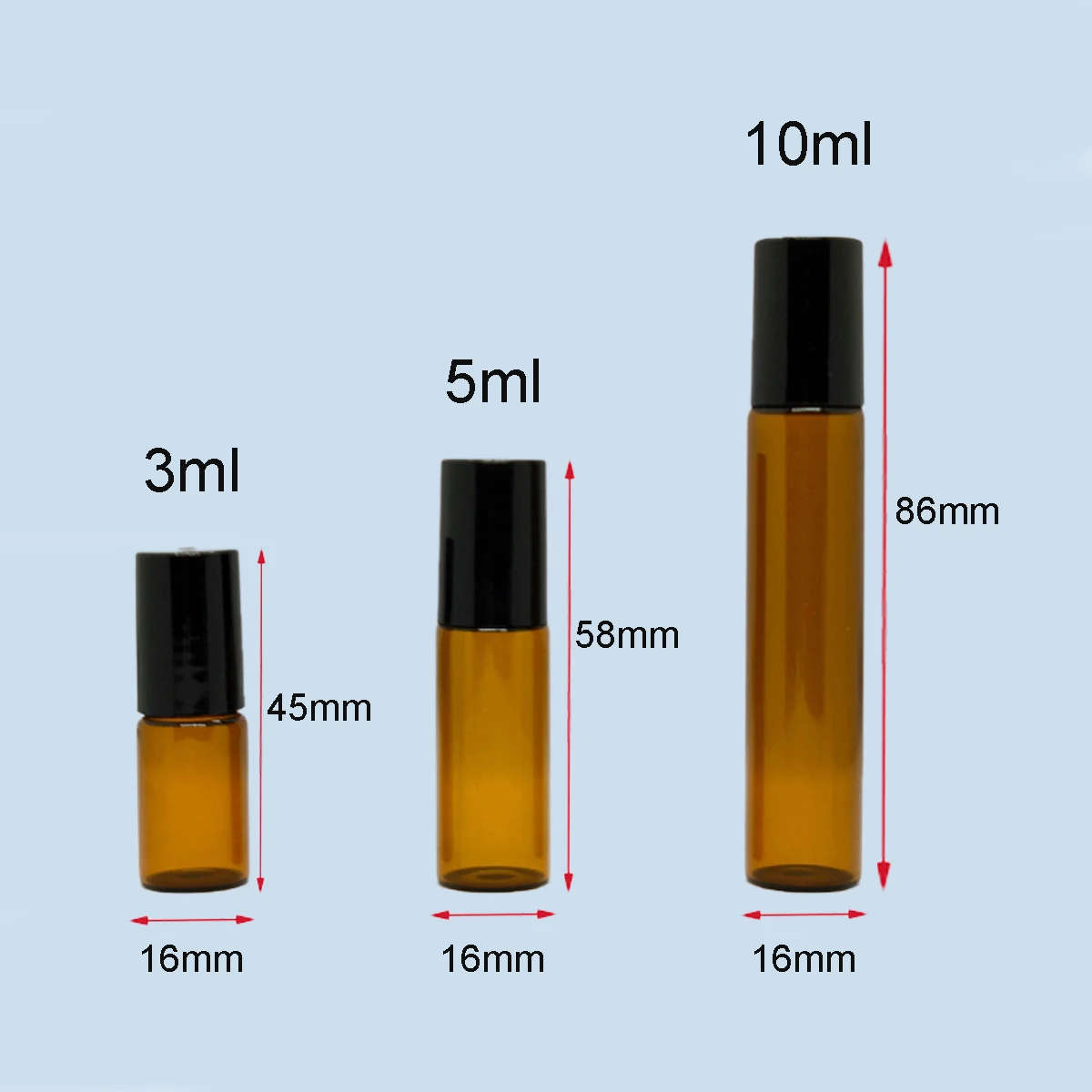 20/30/50/100pcs 3ml 5ml 10ml Amber Thin Glass Roll on Bottle Refillable Sample Test Essential Oil Vials with Roller Metal Ball