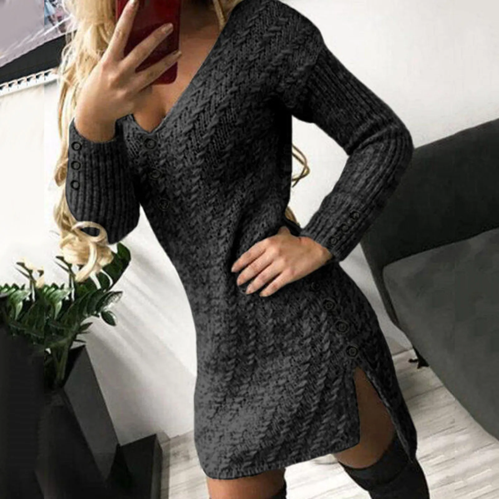 

Women Winter Sweater Dresses 2024 Fashion Knit Sweater Female New Long Sleeve Pullovers Autumn Casual Sweatershirts Ladies Dress