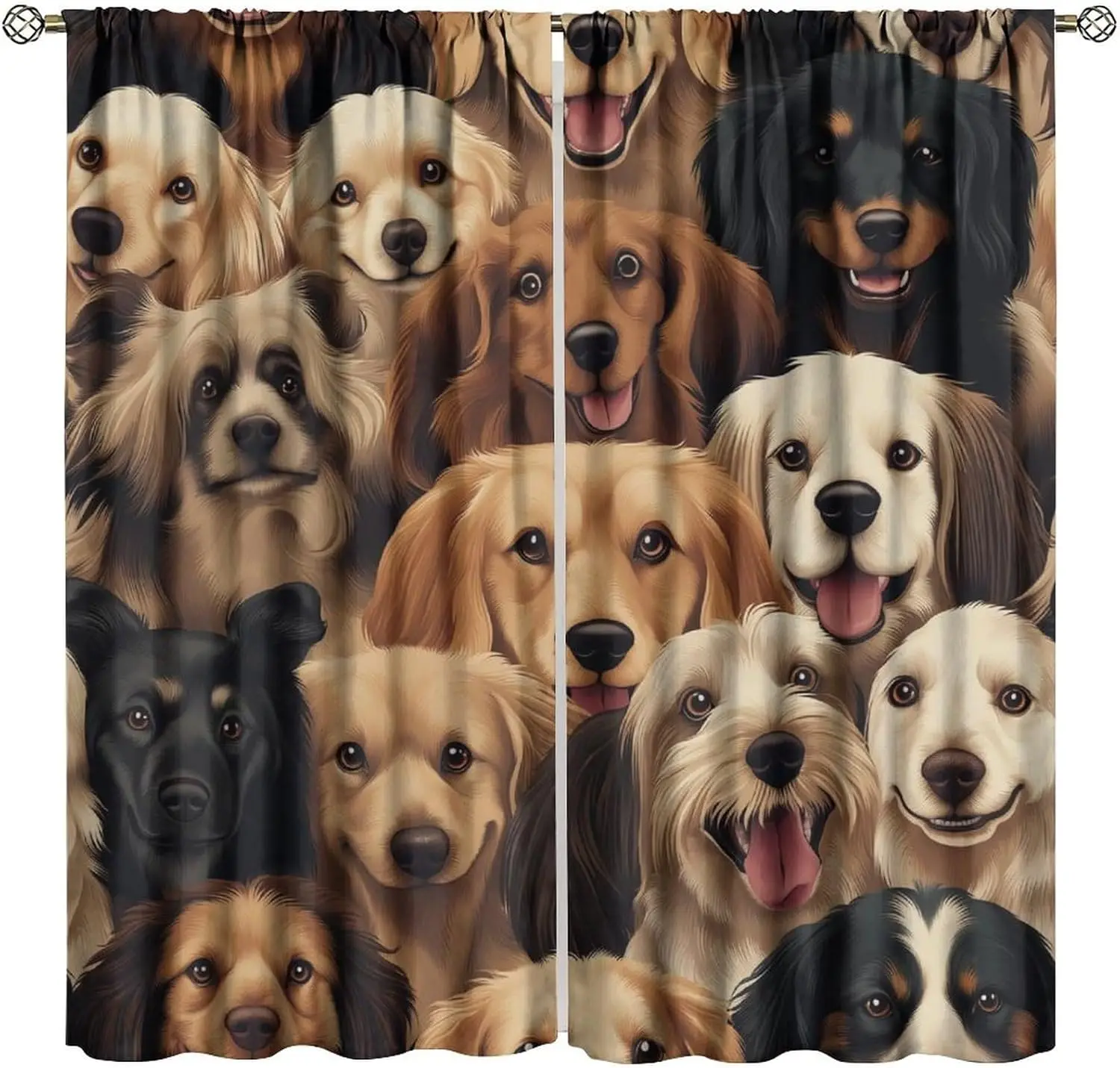 Funny Dog Blackout Curtain, Cute Animals Cartoon Dog Kawaii Pets Pattern Drapery Rod Pocket Drapes Treatments Window Curtains