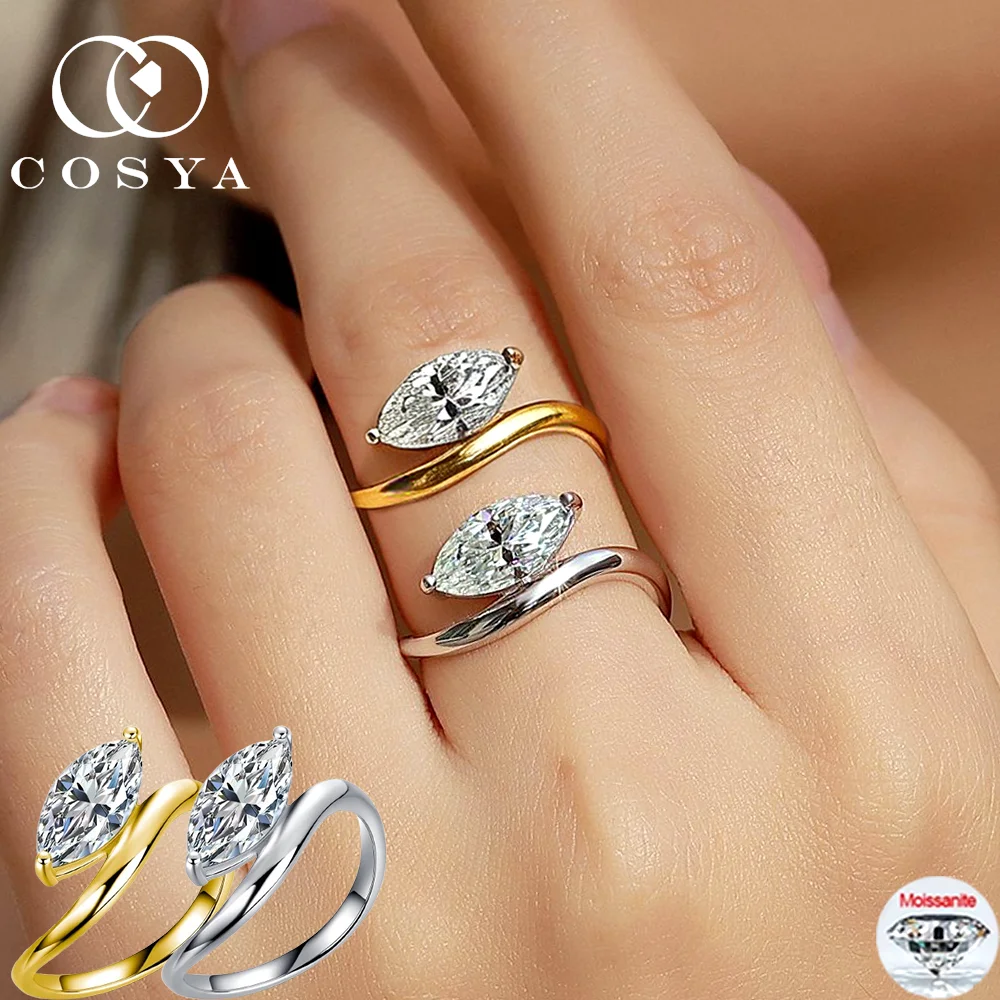 

COSYA 2CT Marquise/Pear Cut Moissanite Solitaire Ring For Women 925 Silver Plated 14K Gold D VVS Lab Diamond Wedding Jewelry