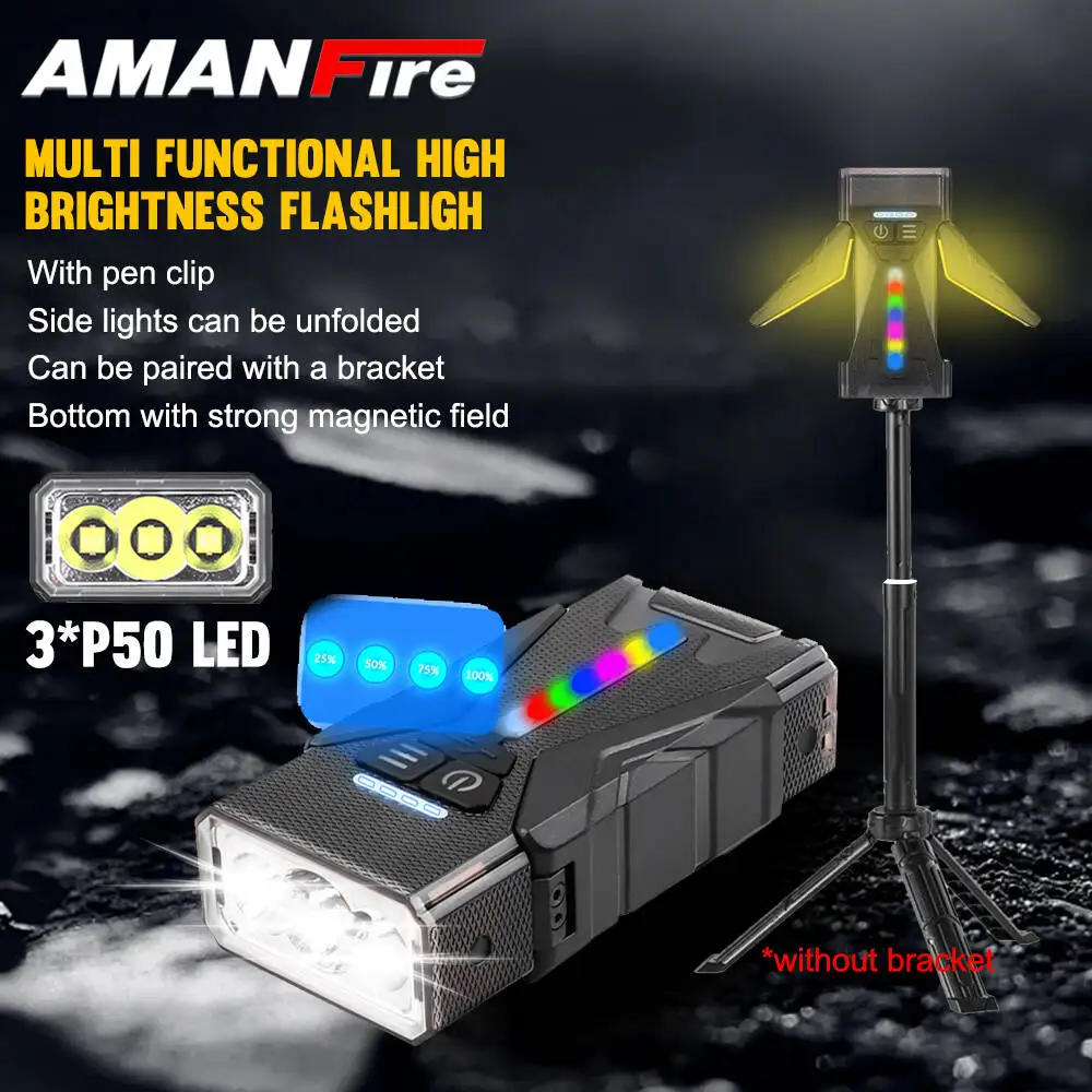 

Amanfire M19 фонарик высокой яркости перезаряжаемый RGB складной настольный светильник с зажимом магнитный портативный многофункциональный фонарик