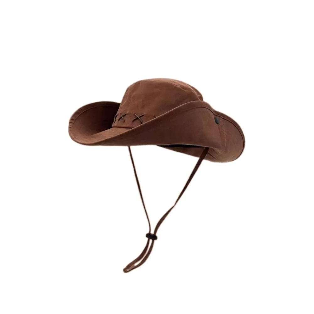 

Vintage Breathable Western Cowboy Hat Adjustable Retro Wide Brim Sun Hat Climbing Outdoor Fisherman Sunshade Cap Travel