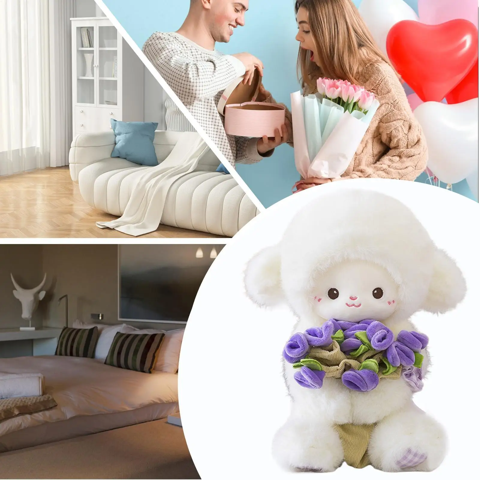 

30cm Cute Lamb Plush Toy Baby Cuddly Huggable Soft Stuffed Animal Doll For Bedroom Living Room Couch Sofa Bed Car