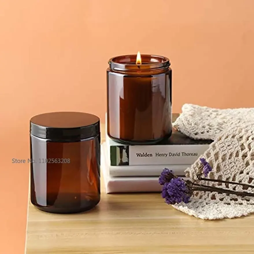 1/2/4/6PCS Amber Glass Diy Candle Empty Cups with Cover Amber Bottle Glass Jars Handmade Scented Candles Glass Empty Jars