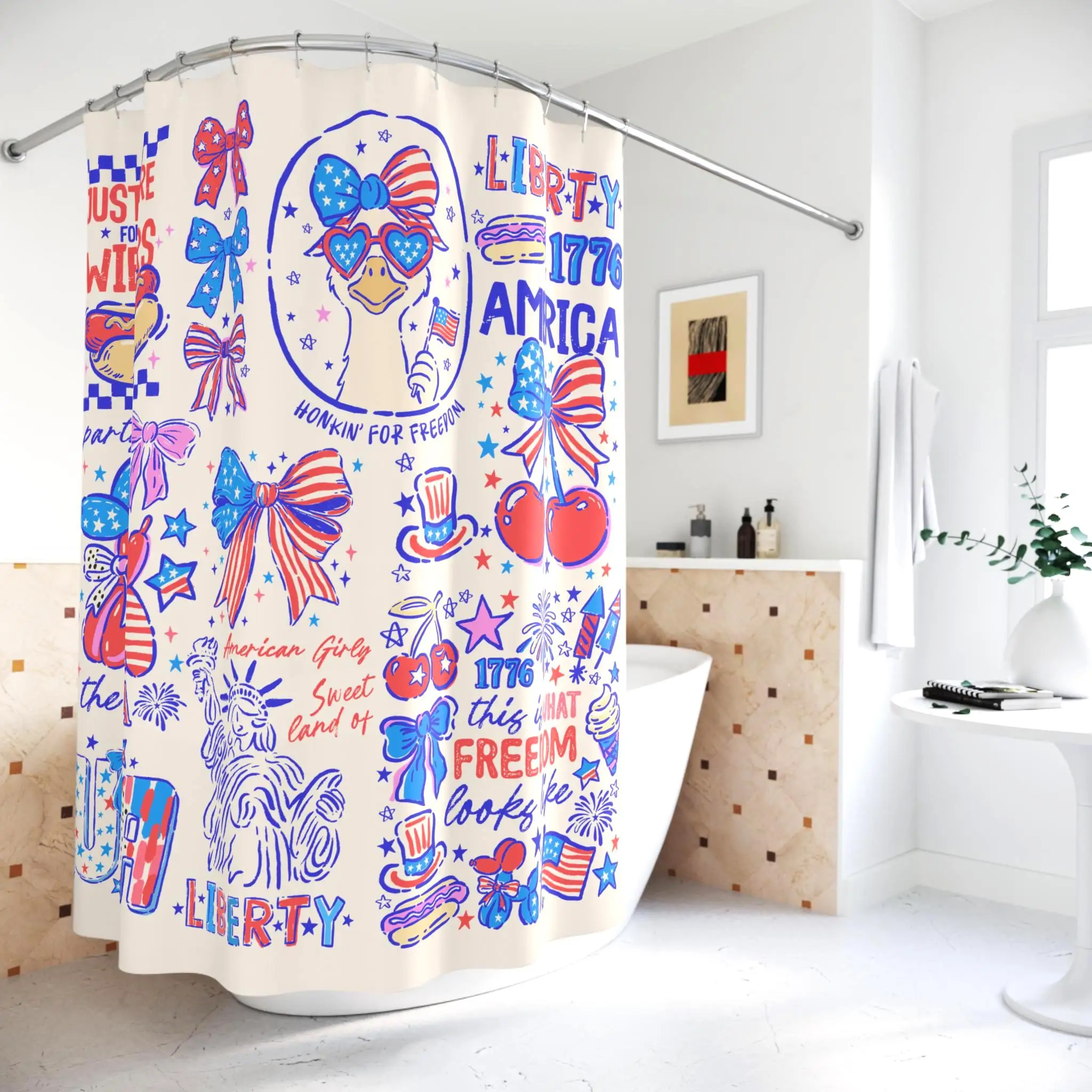 American Revolution Liberty Sweet Land 1776 Patriotic Bathroom Shower Curtain Cute US Style Decor