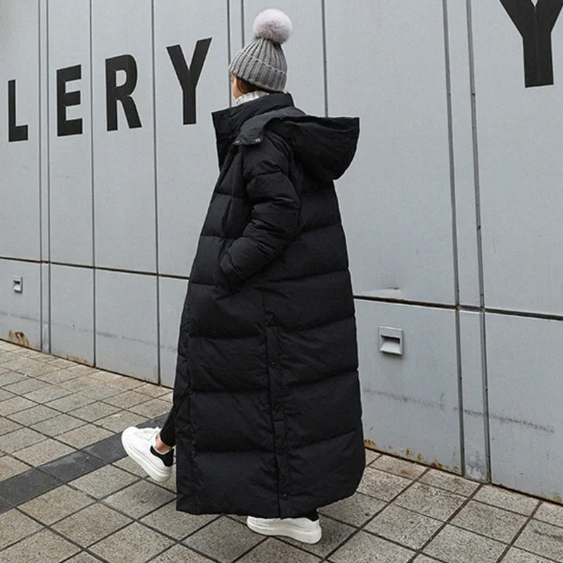 Winter Women Clothing Warm Long Parka Thick Over-the-knee Puffer Jacket Zipper Black Cotton-padded Coats Windproof Jackets New